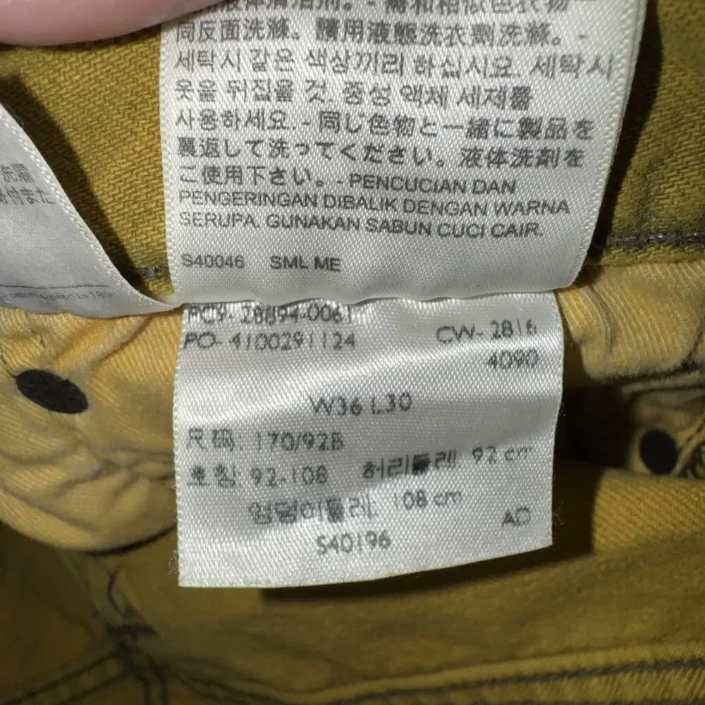 Levi's Vintage Retro Yellow Washed 501 CT Tapered Denim Jeans 36x30 NWT